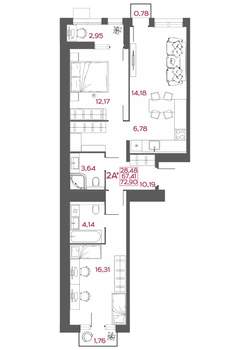 2-к квартира, вторичка, 73м2, 3/14 этаж