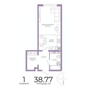 1-к квартира, строящийся дом, 39м2, 8/17 этаж