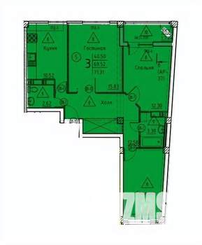 3-к квартира, строящийся дом, 71м2, 17/18 этаж