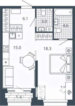 1-к квартира, вторичка, 47м2, 14/24 этаж