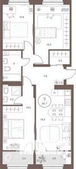 3-к квартира, вторичка, 86м2, 5/16 этаж