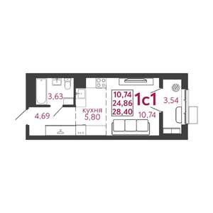 Студия квартира, вторичка, 28м2, 3/12 этаж