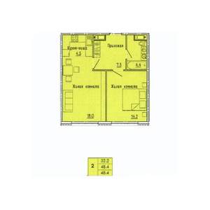 2-к квартира, строящийся дом, 48м2, 12/18 этаж