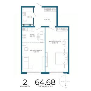 2-к квартира, строящийся дом, 65м2, 15/17 этаж