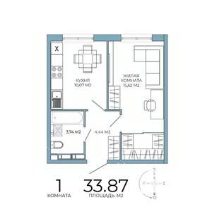 1-к квартира, строящийся дом, 34м2, 2/18 этаж