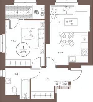 1-к квартира, вторичка, 47м2, 11/16 этаж