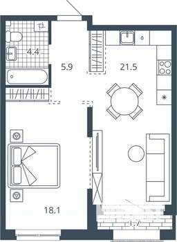 1-к квартира, вторичка, 52м2, 5/23 этаж