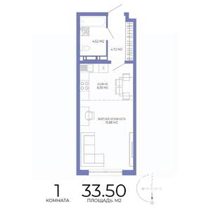 1-к квартира, строящийся дом, 34м2, 4/17 этаж