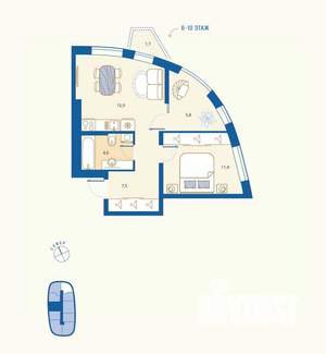 1-к квартира, вторичка, 45м2, 12/16 этаж