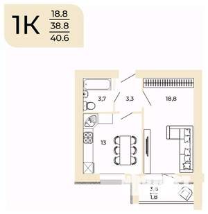 1-к квартира, вторичка, 41м2, 2/10 этаж