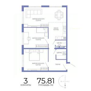 3-к квартира, строящийся дом, 76м2, 17/17 этаж