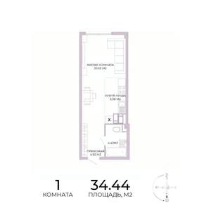 1-к квартира, строящийся дом, 34м2, 4/17 этаж
