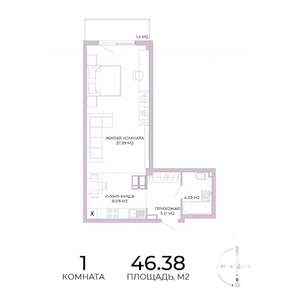 1-к квартира, строящийся дом, 46м2, 12/17 этаж