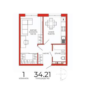 1-к квартира, строящийся дом, 34м2, 9/18 этаж