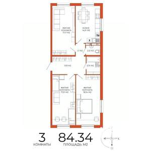3-к квартира, строящийся дом, 84м2, 4/18 этаж