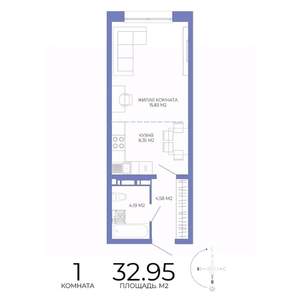 1-к квартира, вторичка, 33м2, 2/17 этаж