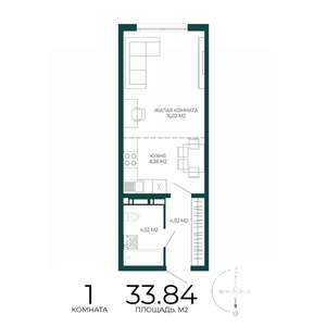 1-к квартира, вторичка, 34м2, 12/17 этаж