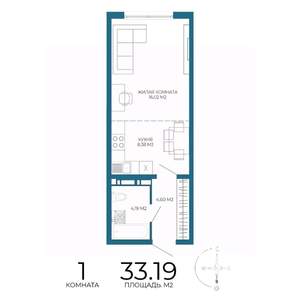 1-к квартира, вторичка, 33м2, 8/17 этаж