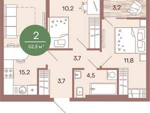 2-к квартира, вторичка, 52м2, 4/9 этаж