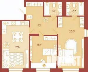 3-к квартира, вторичка, 73м2, 16/17 этаж