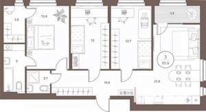 3-к квартира, вторичка, 86м2, 2/16 этаж