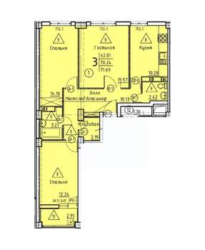 3-к квартира, строящийся дом, 72м2, 2/18 этаж