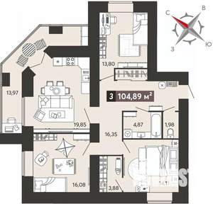 3-к квартира, вторичка, 105м2, 2/18 этаж