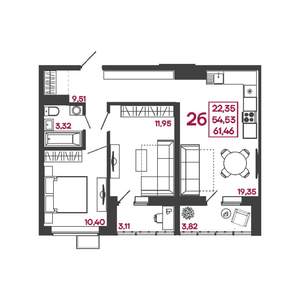 2-к квартира, вторичка, 61м2, 17/17 этаж