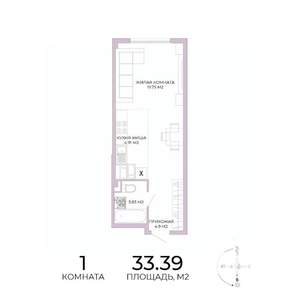1-к квартира, строящийся дом, 33м2, 15/17 этаж