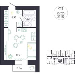 Студия квартира, строящийся дом, 32м2, 5/14 этаж