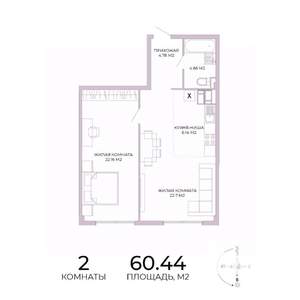 2-к квартира, строящийся дом, 60м2, 13/17 этаж
