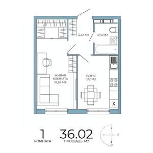 1-к квартира, строящийся дом, 36м2, 9/18 этаж