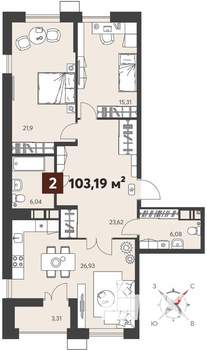 2-к квартира, вторичка, 103м2, 17/18 этаж