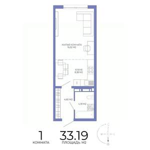 1-к квартира, строящийся дом, 33м2, 15/17 этаж