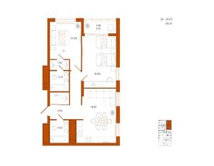 2-к квартира, вторичка, 69м2, 6/18 этаж