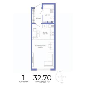 1-к квартира, строящийся дом, 33м2, 14/17 этаж