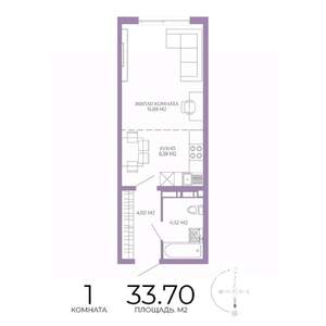 1-к квартира, строящийся дом, 34м2, 4/17 этаж