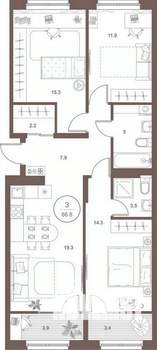 3-к квартира, вторичка, 87м2, 2/16 этаж