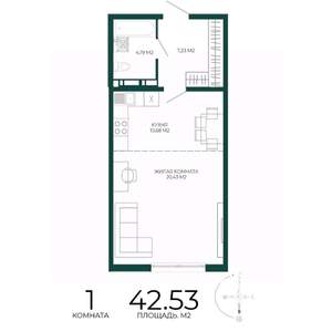 1-к квартира, вторичка, 43м2, 15/17 этаж