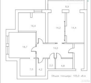 3-к квартира, вторичка, 105м2, 4/4 этаж