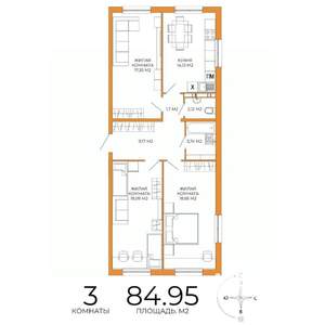 3-к квартира, строящийся дом, 85м2, 17/18 этаж