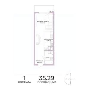 1-к квартира, вторичка, 35м2, 9/17 этаж