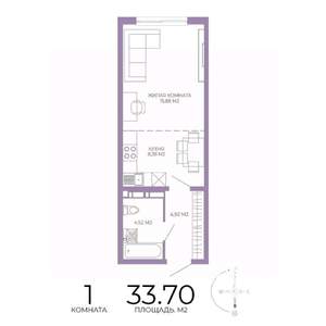 1-к квартира, строящийся дом, 34м2, 4/17 этаж