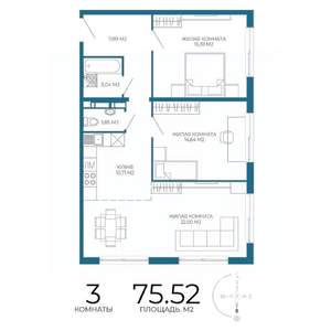 3-к квартира, строящийся дом, 76м2, 4/17 этаж