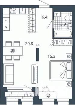 1-к квартира, вторичка, 49м2, 5/24 этаж