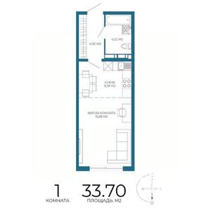 1-к квартира, строящийся дом, 34м2, 4/17 этаж