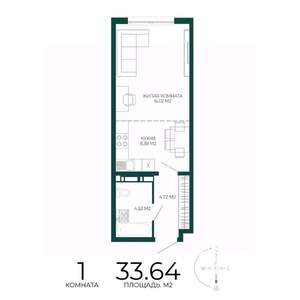 1-к квартира, строящийся дом, 34м2, 15/17 этаж