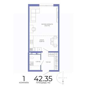 1-к квартира, строящийся дом, 42м2, 3/17 этаж