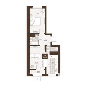 2-к квартира, вторичка, 46м2, 15/22 этаж