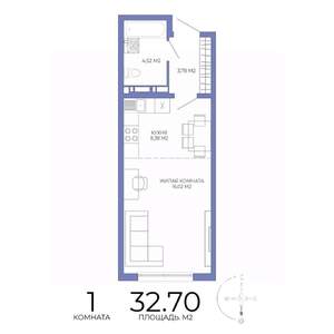 1-к квартира, строящийся дом, 33м2, 16/17 этаж